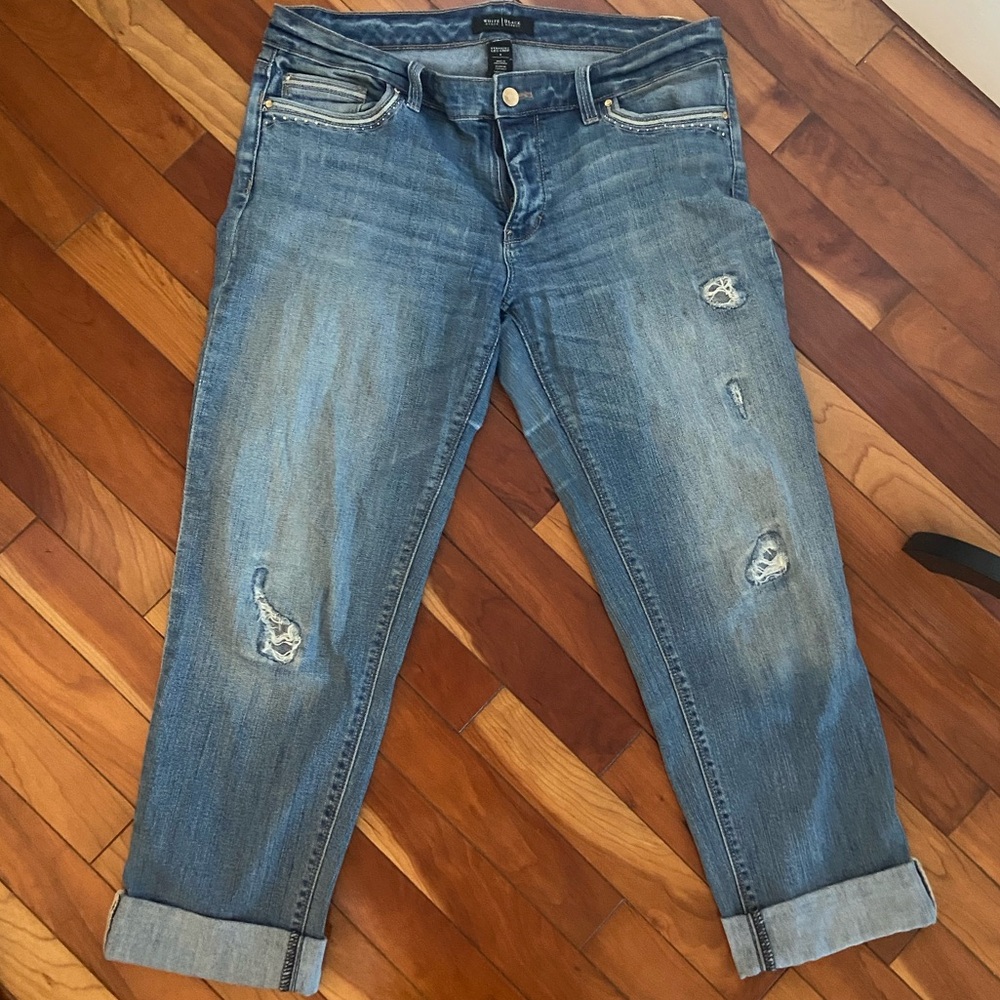 White House Black Market Boyfriend Jeans in Distressed Blue